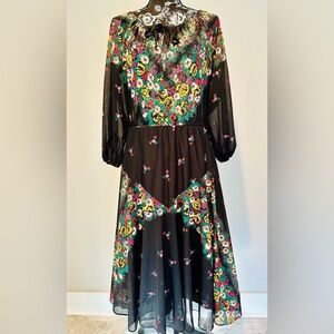 Vintage 1970’s boho, peasant style floral black dress